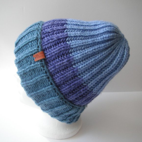 Hand Knitted Hat Toque  Adult Sz - M/S Acrylic Blue/Purple - 010 Hand knit by me - Picture 6 of 8